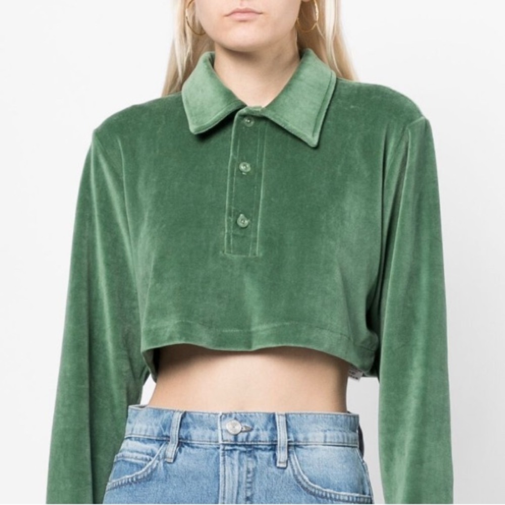 NWT Re/Done cropped velour polo Green size medium - Picture 1 of 6